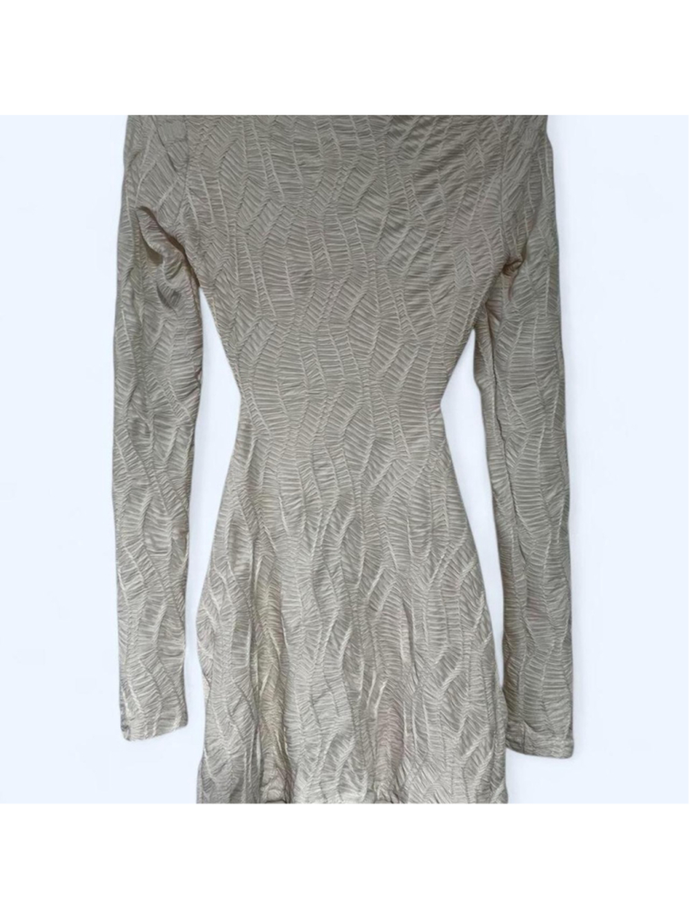Missguided ivory textured long sleeve mini dress, size S